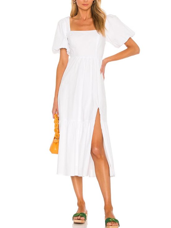 Astr Dresses & Skirts - ASTR White Poplin Puff Sleeve Tiered Dress